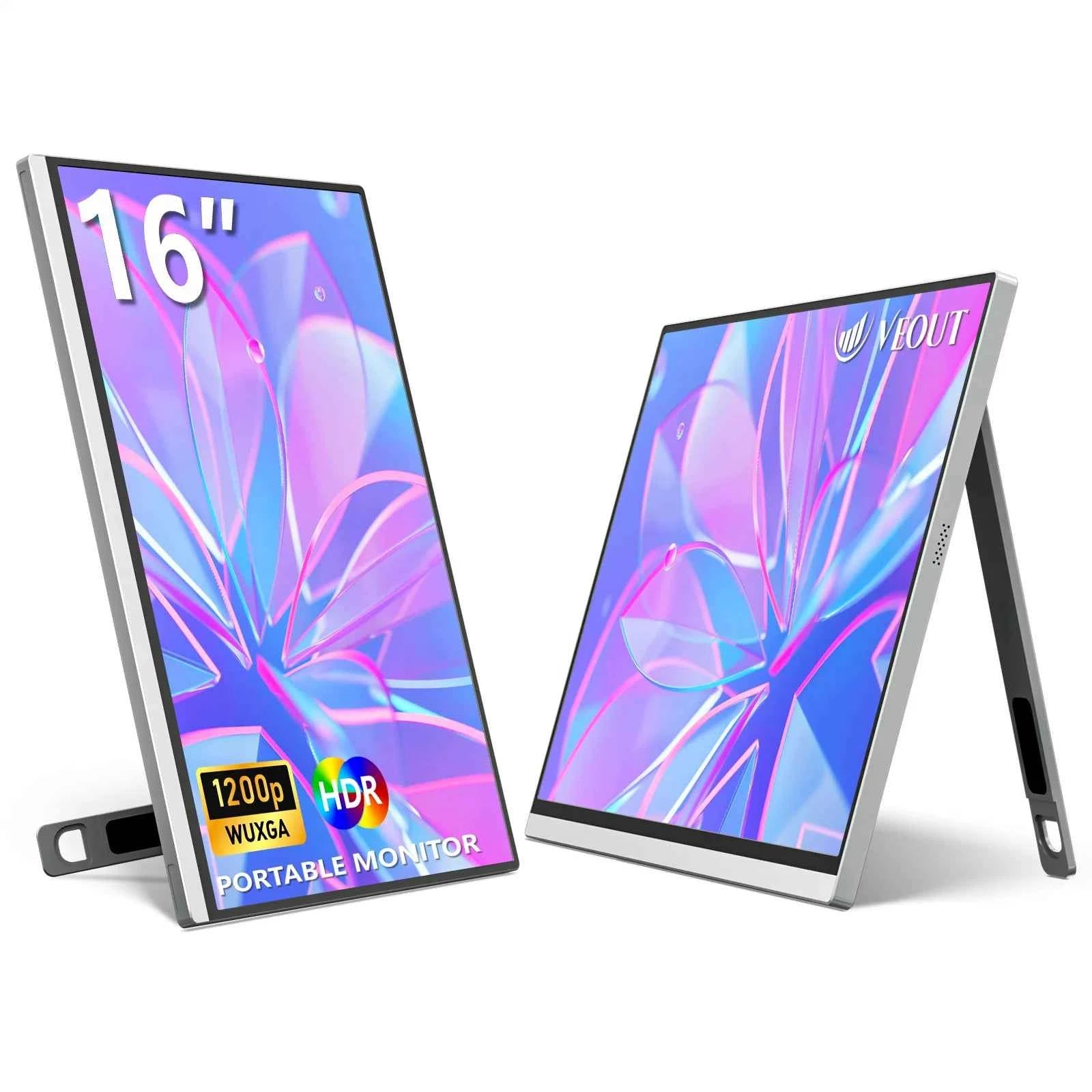 16“ VEOUT portable monitor 1920*1200P IPS, USB-C/HDMI, Free Sync 0.3" Ultra-Slim, Kickstand,4 Colors-Ideal for Gaming, Travel & Office
