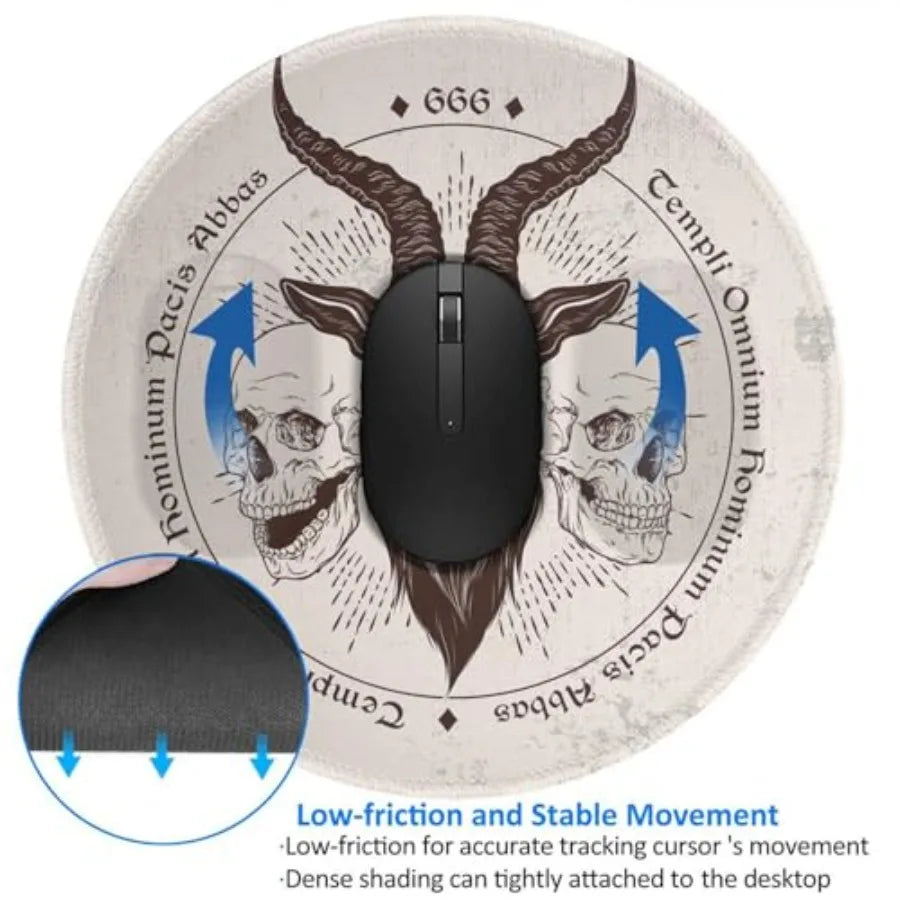 Satan Penta Symbol Goat Skull Gothic Round Mouse Pad Small Gaming Mousepad Desk Mat Stitched Edges 8 X 8 Inch for Home Office