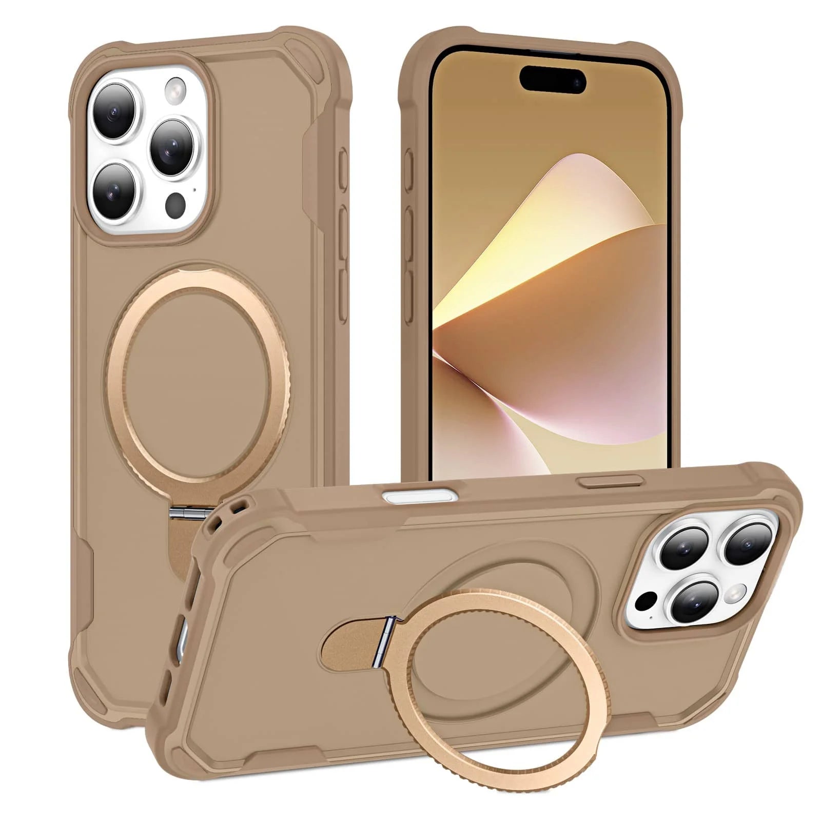 For iPhone 16e/16/15/14/13/12 Pro Max 16 Plus 11 Stand Case Compatible with Magnetic, Built-in Ring Holder Drop Protection Cover