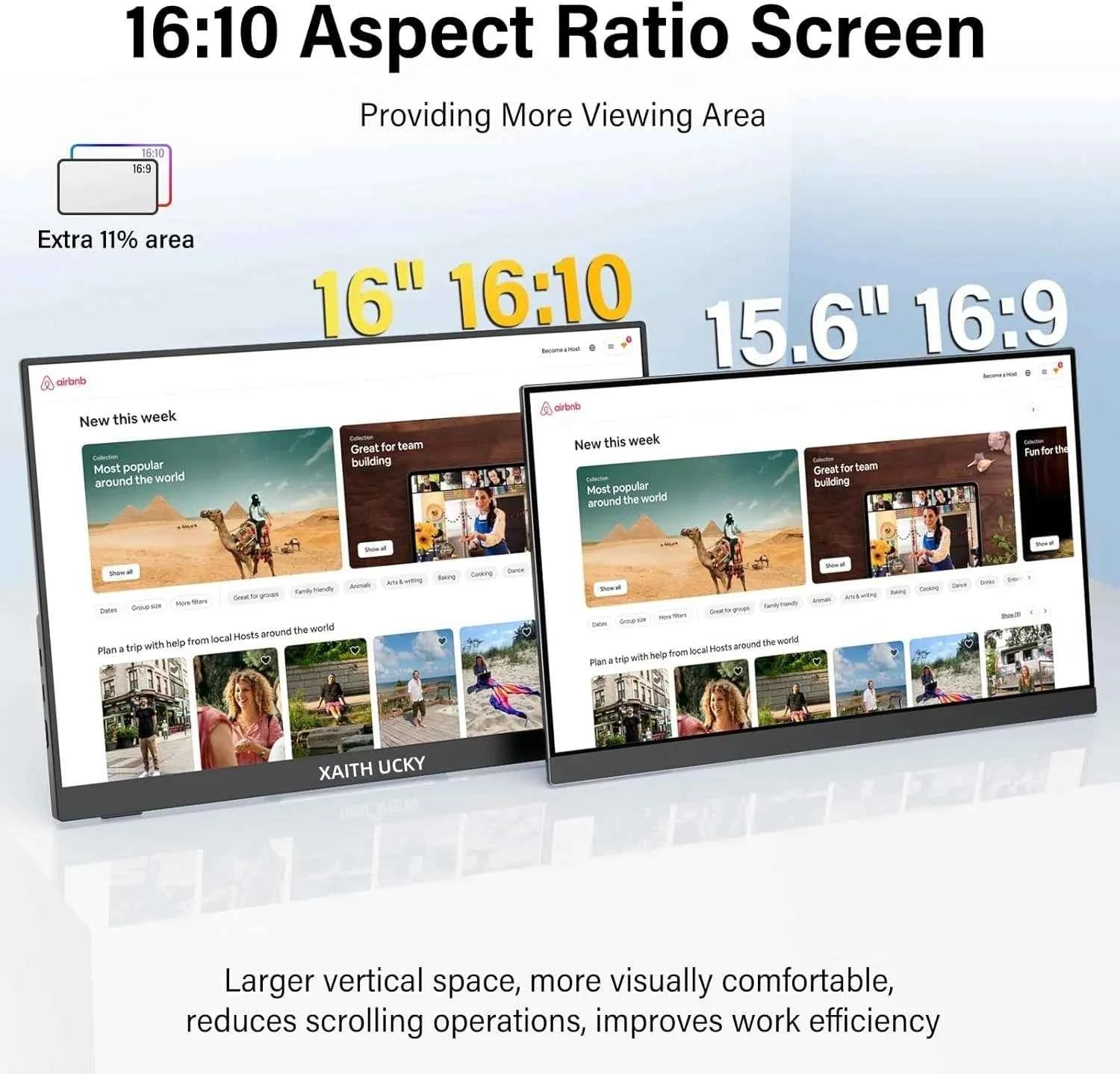 16-Inch Portable Touch Monitor, 1200P HDR 16:10, Non-Touch Optional, External Second Screen for Xbox, PS4/5, Switch, Phone, PC,