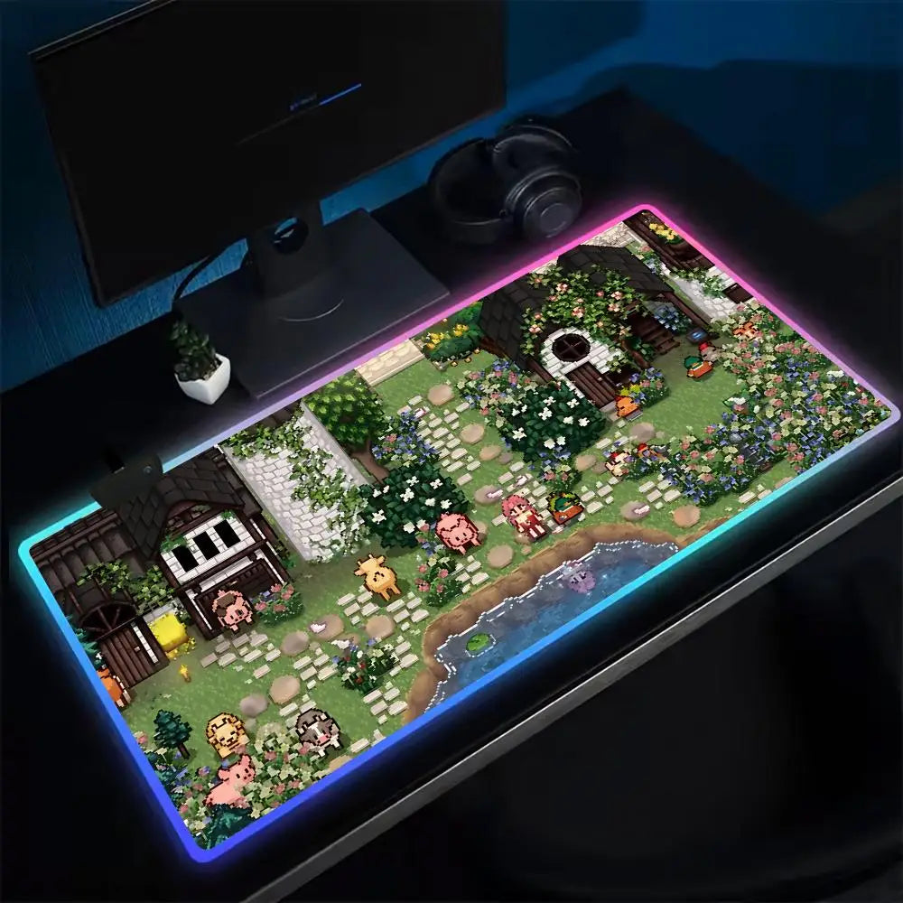 Super Farmer S-STARDEW VALLEY Mouse Pad Anime Gaming Mouse Pad LED Table Pads Backlit Rubber Desktop XXL Mousepad RGB Desk Mats