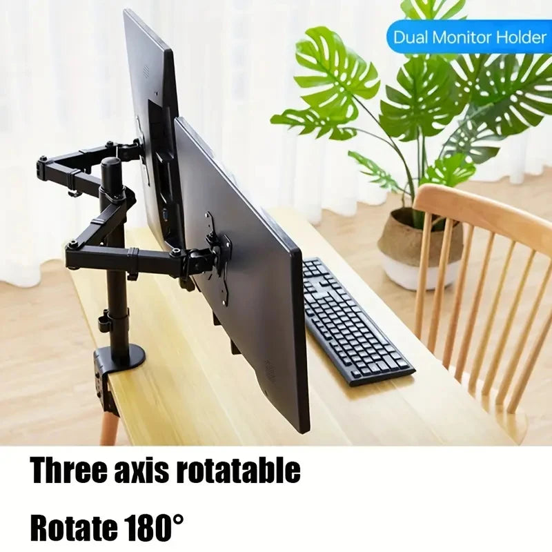 Dual Monitor Stand, Holds Screen up to 27inch, Universal Freestanding Monitor Stand Adjustable Height, Tilt, Swivel, Rotation - WinSupport Tech