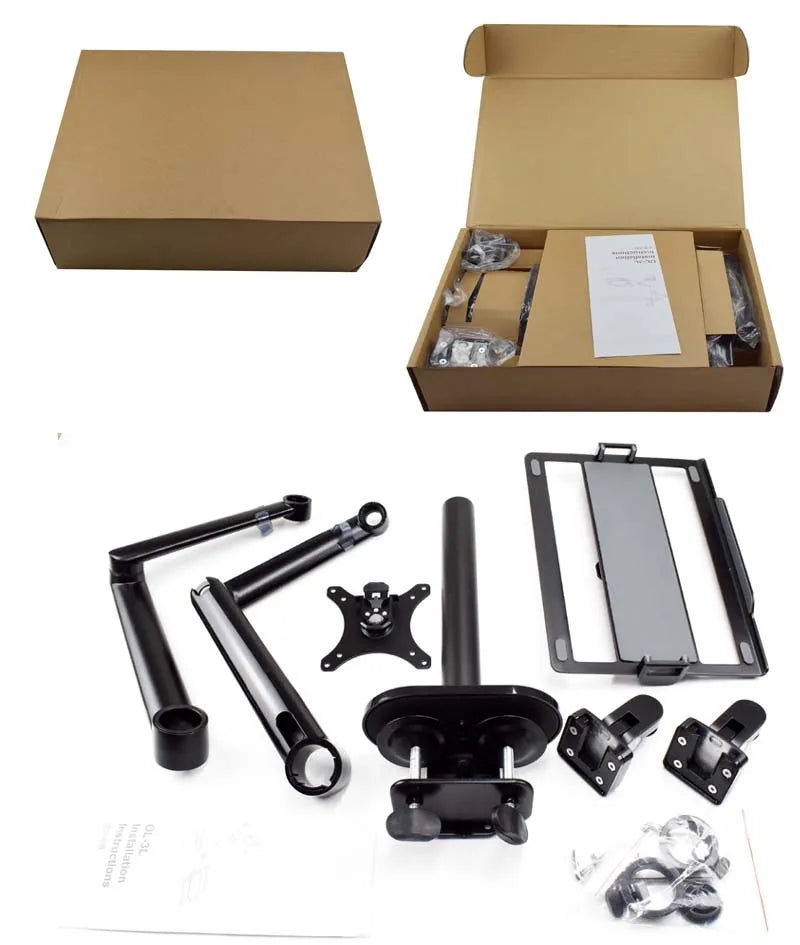 OL-3L Aluminum Silver Ergonomics 10'-17' Desk Laptop Stand 32' Monitor Desktop Bracket Computer Mount Full Motion Column Bar
