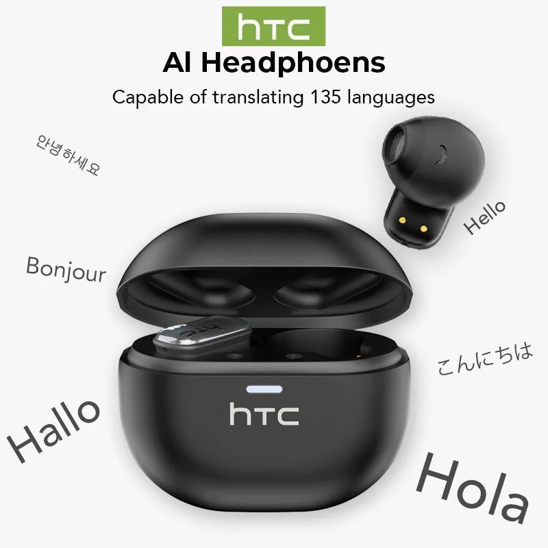 HTC NE16 AI Earphones Bluetooth V6 TWS Sports Wireless Headphones with Mic Noise Reduction HD Call AI Translator Earbuds Mini