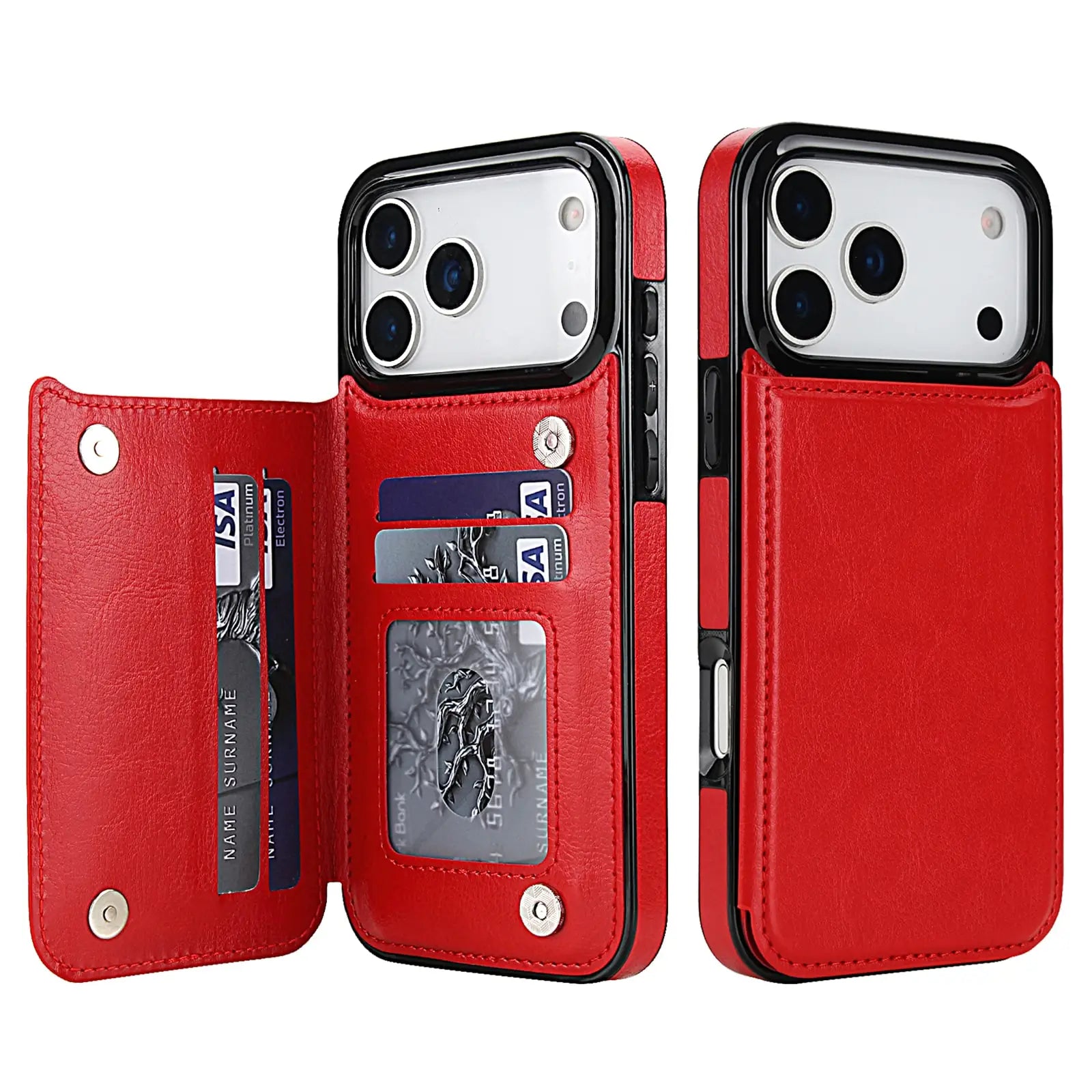 for iPhone Air 17 Pro Max Wallet Case with Card Holder,Faux Leather Kickstand,Double Magnetic Clasp and Durable Shockproof Cover