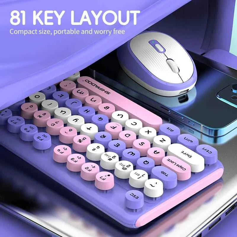 Silent round Keycap Wireless Keyboard And Mouse Combo 2.4G with 3 Steps Adjustable DPI for Macbook PC Gamer Computer Laptop