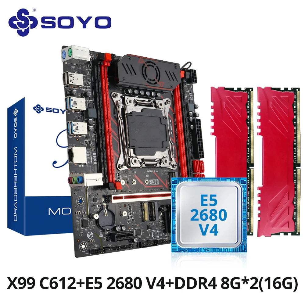 SOYO X99 Gaming Motherboard Set C612 Chipset TPM2.0 Pin with E5 2680 V4 CPU & DDR4 16G (2*8G) 2133MHz RAM PCIE3.0 for Desktop PC - WinSupport Tech