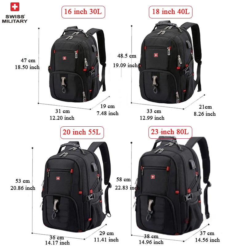 SWISS MILITARY Fashion Travel Multifunction Large Capacity Male Bag Usb Charging Waterproof 23 inch Laptop Backpack Men Mochila