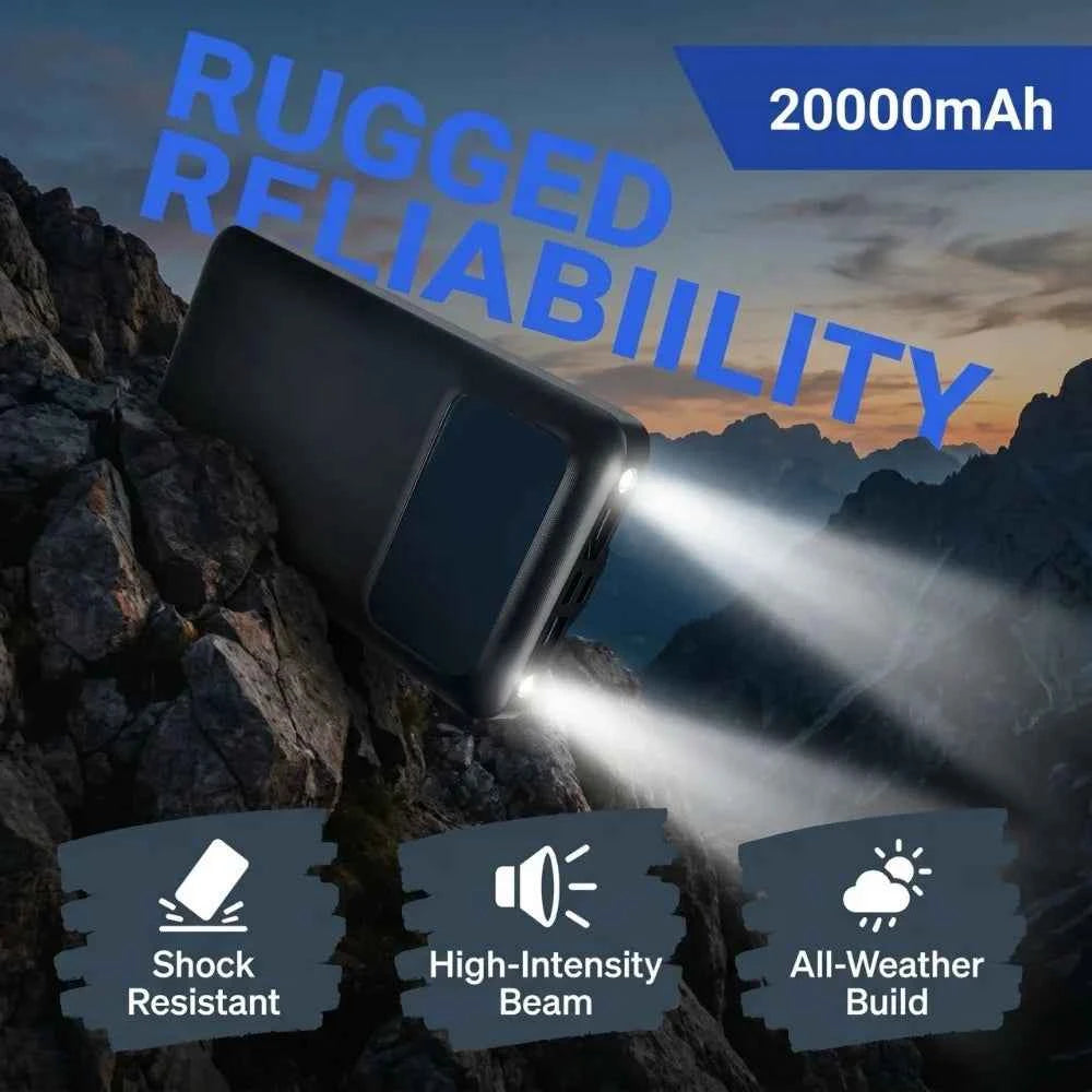 20000mAh Large Capacity Power Bank, 5V 2.1A Portable USB Charger with LED Digital Display, Dual USB Output Ports, Type-C & Micro Dual Inputs, Safe Stable Lithium Polymer Battery, Compatible with iOS & Android Devices