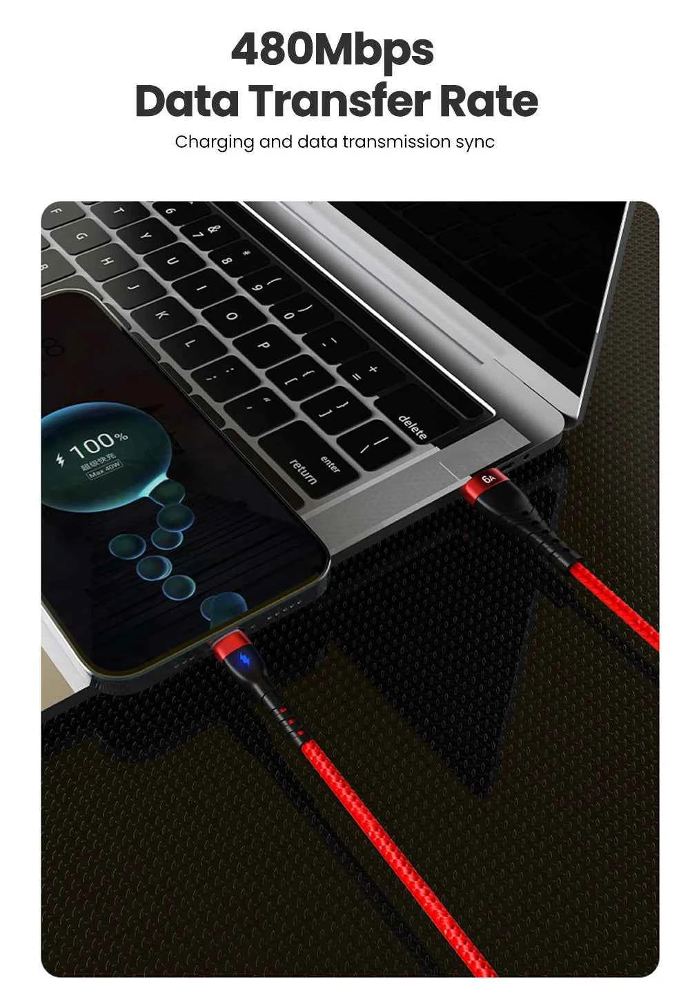 66W 6A Fast Charger Type C Cable USB C 1m 2m 3m Nylon Cable For iPhone 13 12 Xiaomi Huawei Samsung iPad For iphone charger Cable