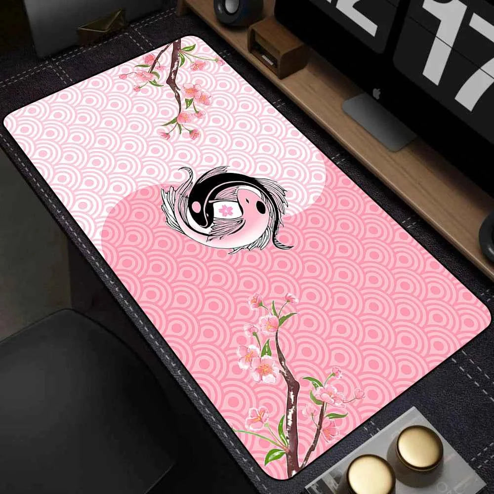 Large Mouse Pad Yin-yang Fish HD Black & White Sakura Computer Office Table Pc Gaming Non-slip Japanese Kawaii Desk Accessories