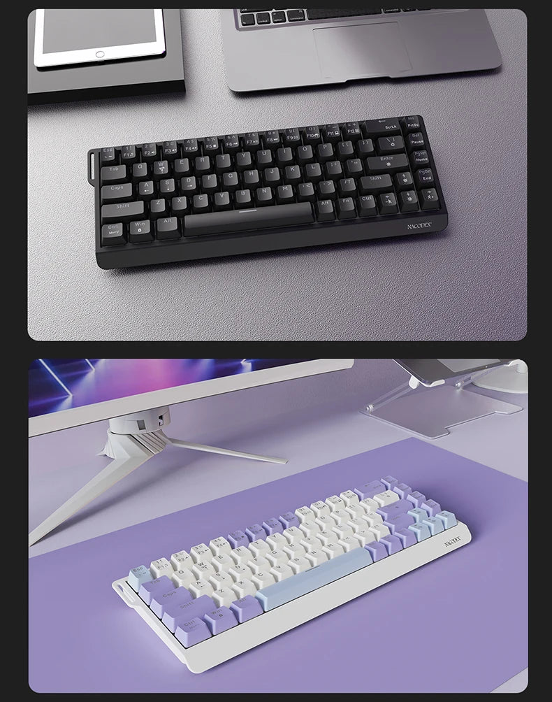 AJAZZ NK68 V2 gaming mechanical keyboard features hot-swappable keys, color backlighting, and is portable for office use