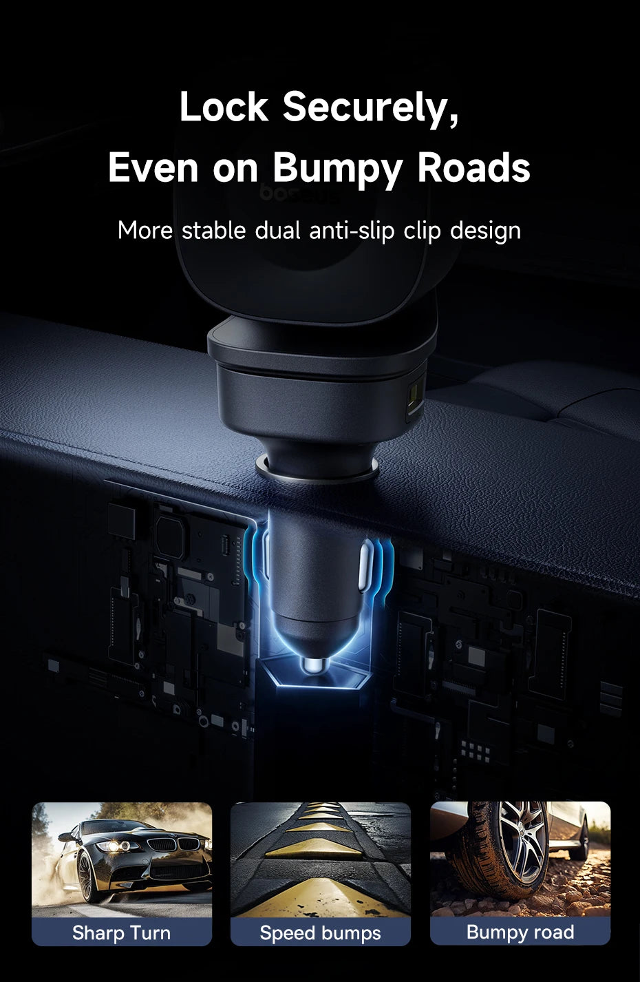 Baseus 240W Car Charger 4 Ports Built in Retractable Cable Fast Charging USB Type-C Car Phone Charger For Samsung iPhone Xiaomi