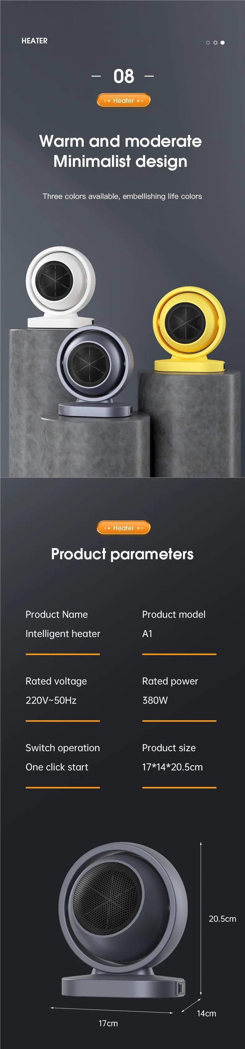 PTC Hot Air Heater Desktop Portable Blower Fan for Home Office Bathroom Personal Heating Electric Warmer