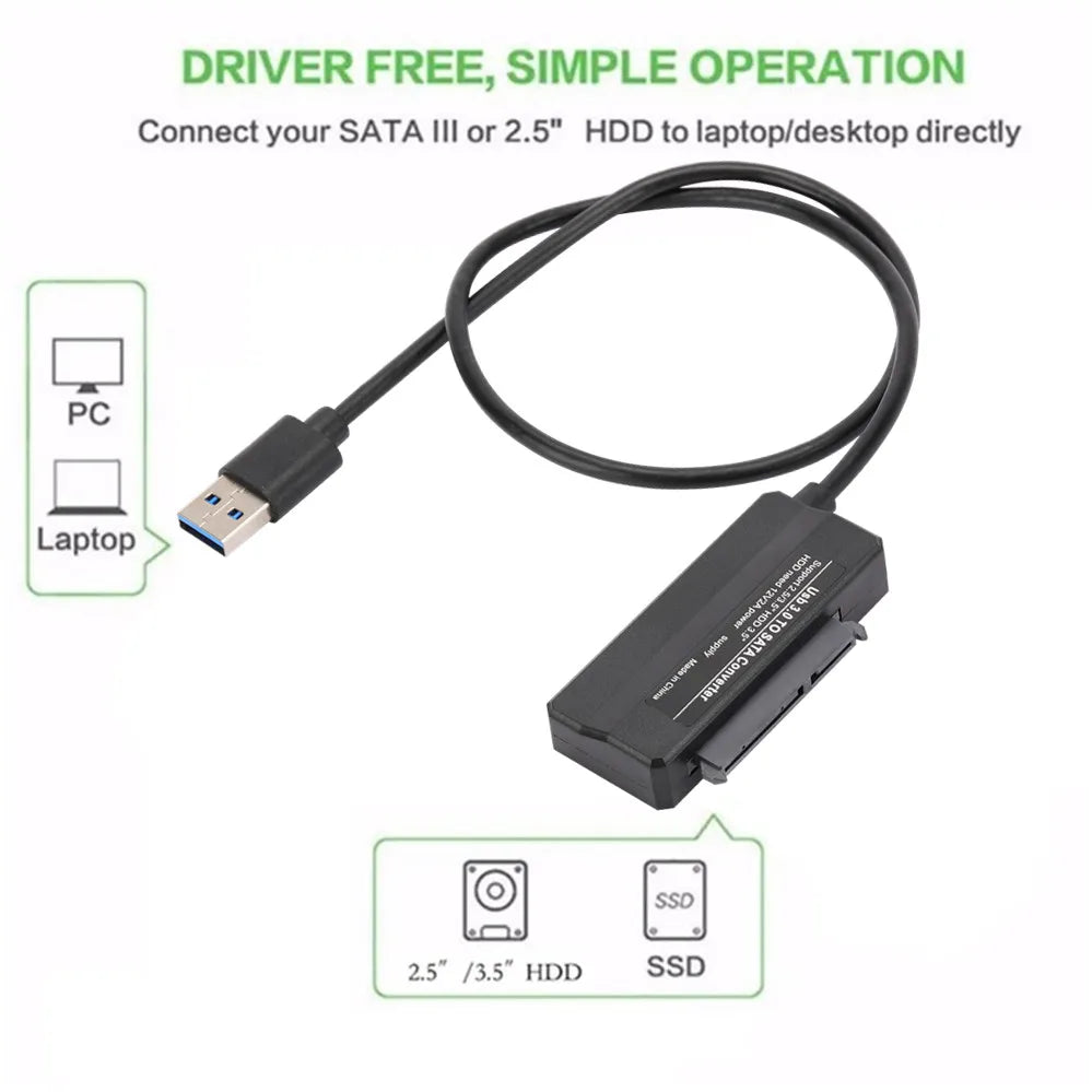 Sata to USB 3.0 Adapter Cable USB To SATA 3 Cable Support 22 Pin 2.5 3.5 Inch External HDD SSD Hard Disk Computer Connector Fit