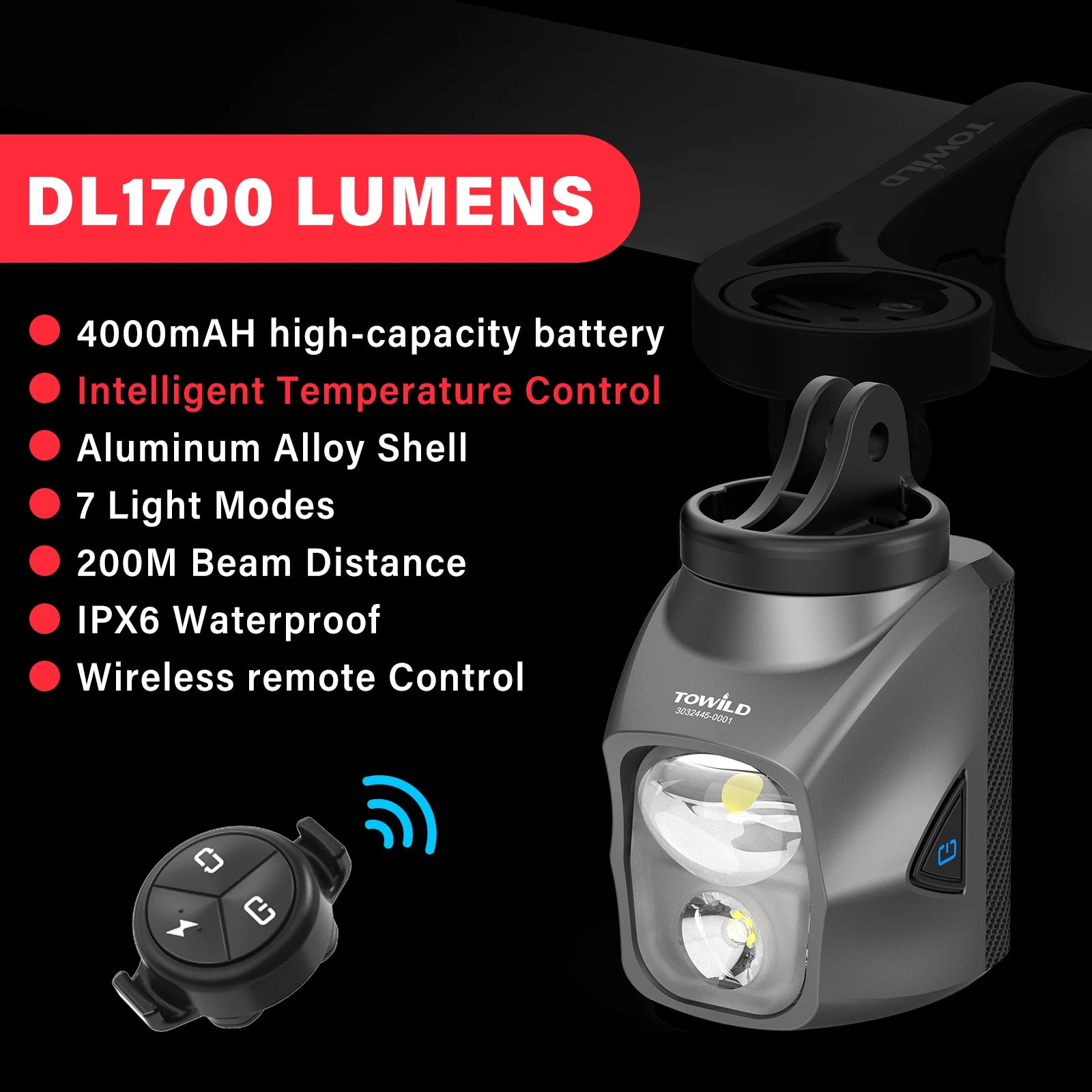 TOWILD DL1200S/DL1700 Bicycle Light With Cut-Off Line Beam1900LM Rechargeable Bike Front Light Power Bank Mtb Cycling Headlights
