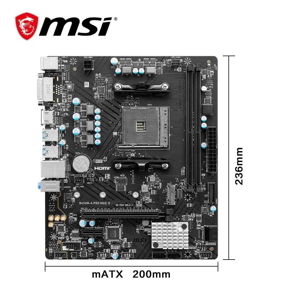 MSI B450M-A PRO MAX II Motherboard Dual-channel DDR4 Memory M.2 SATAIII USB3.2 Support R9 CPU Socket AM4 Mainboard