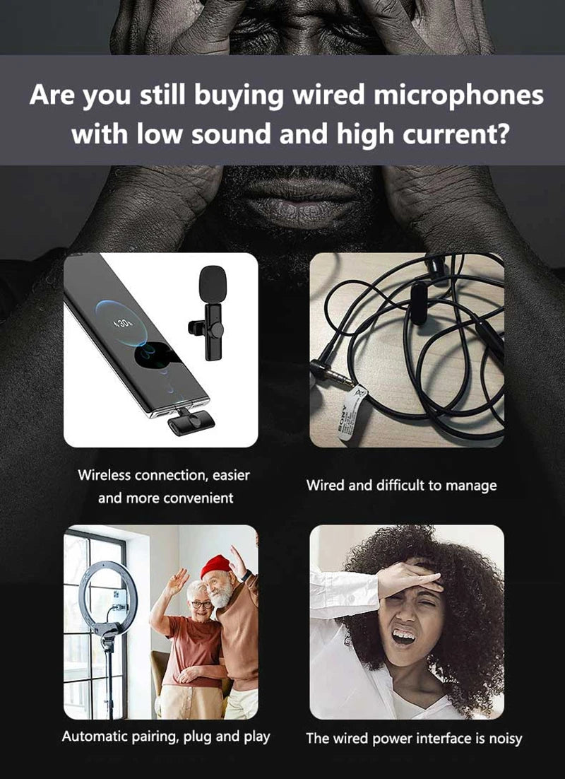 New Portable Wireless Lavalier Microphone Audio Video Recording Mini Microphone for iPhone Laptop Android Live Gaming Mic