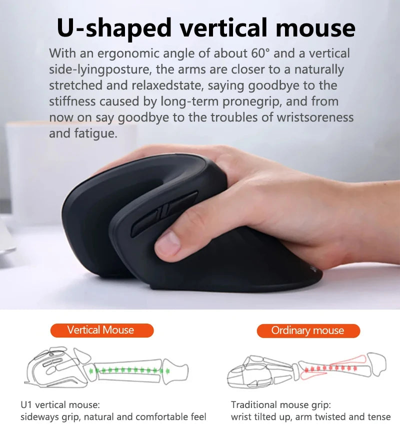 Warvank U2 Vertical Wireless Mouse Ergonomic Optical Comfortable Silent Office Mouse DPI Adjustable 800/1200/1600 for PC Laptop