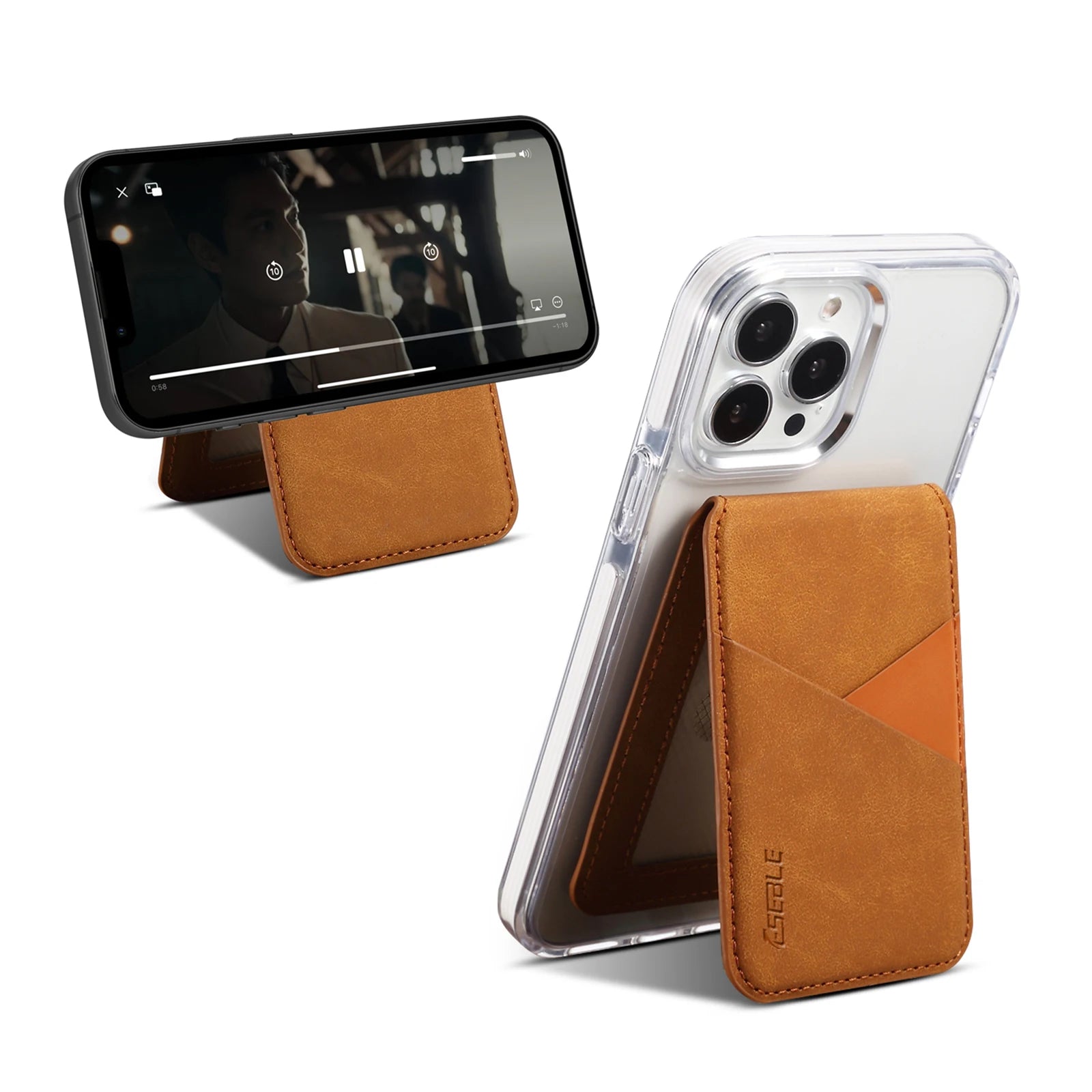 Luxury Leather Cellphone Magsafe Magnetic Card Holder For IPhone 12 13 14 15 16 17 Pro Max Plus RFID Anti-Skimming Bank ID Card