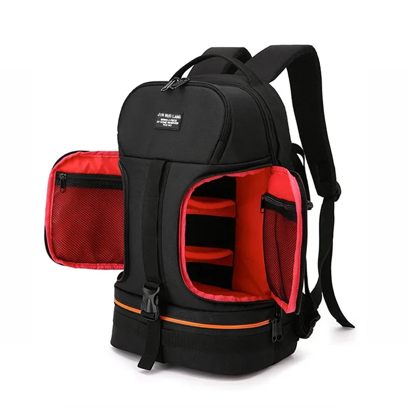 JINNUOLANG Professional Digital SLR Camera Backpack Large Photography Bag Tripod Holder Waterproof Rain Cover Outdoor Hiking