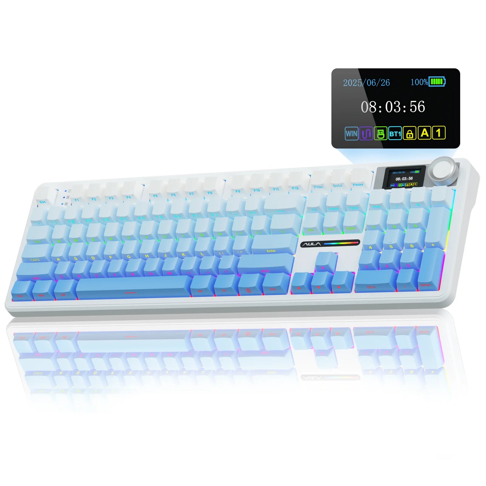 AULA F108pro Wireless Bluetooth Keyboard Macro Gaming keyboard Gasket Hot-swap Full Size Keyboard with TFT Smart Display