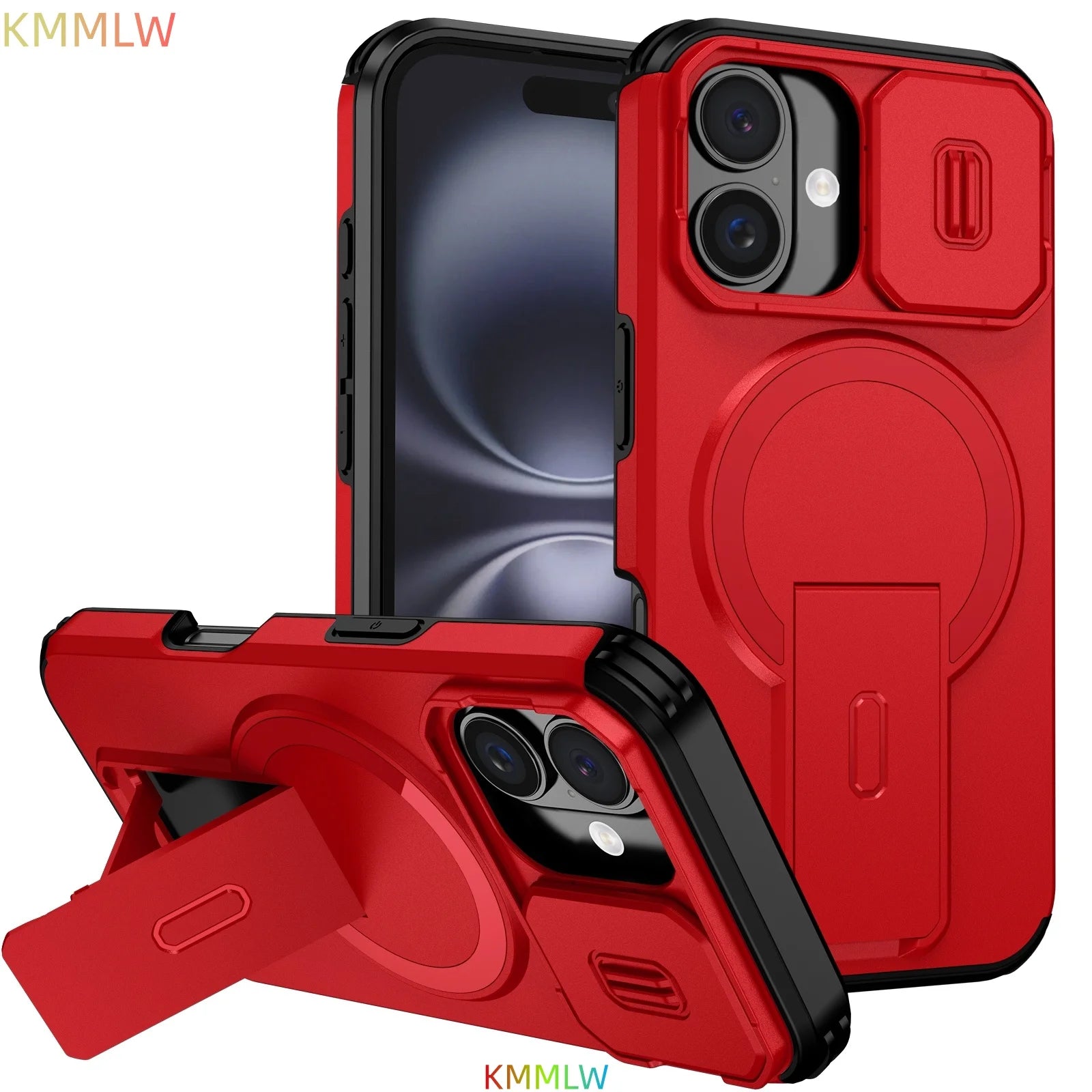 Lens Protect Camera Phone Case for iPhone 16 15 14 13 12 11 Pro Max Plus 16e Magnetic Kickstand Cover