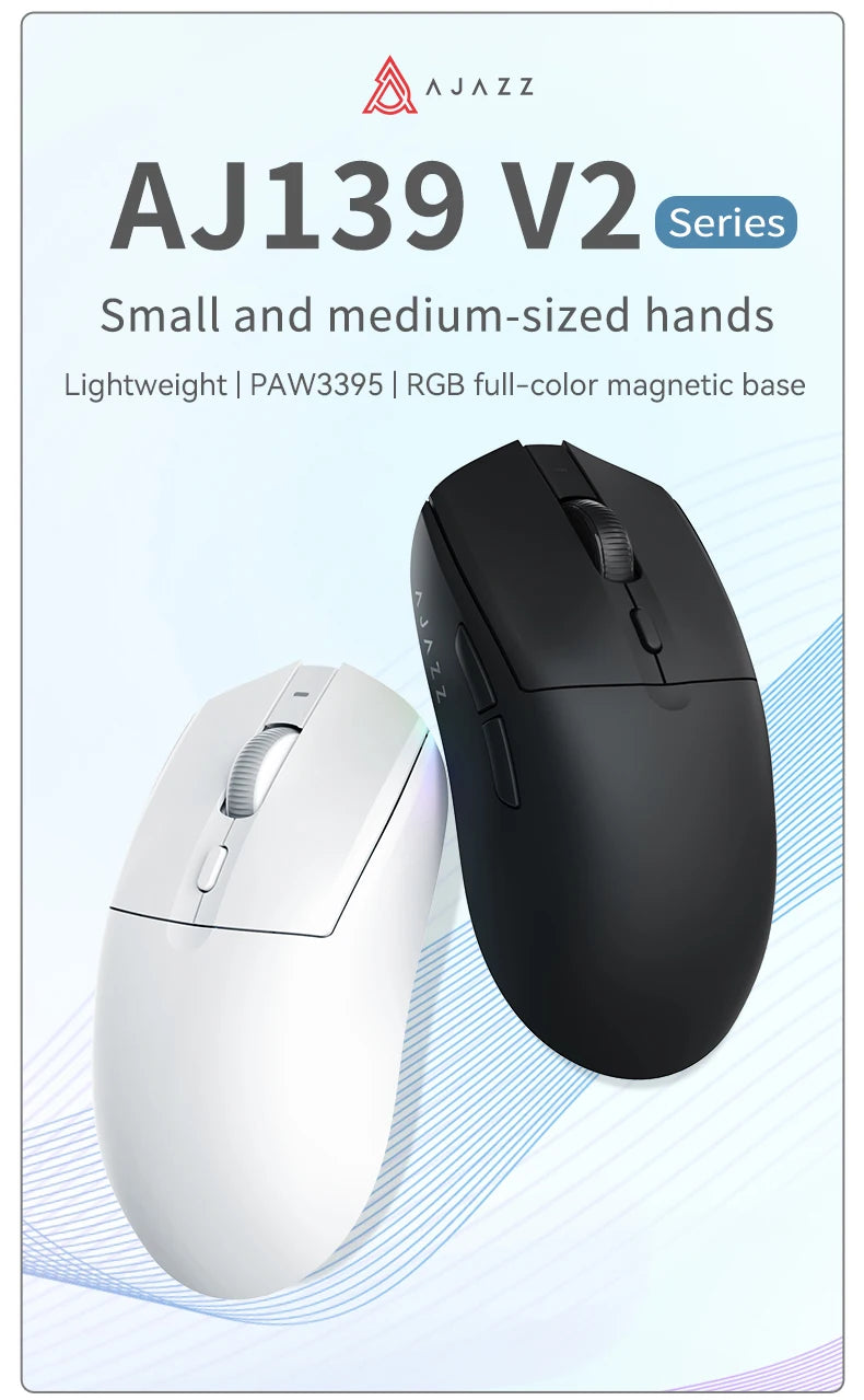 AJAZZ AJ139 V2 MC Magnetic Wireless Mouse, Ergonomic & Lightweight, for PC Gaming and Office Use, PAW3395 Sensor