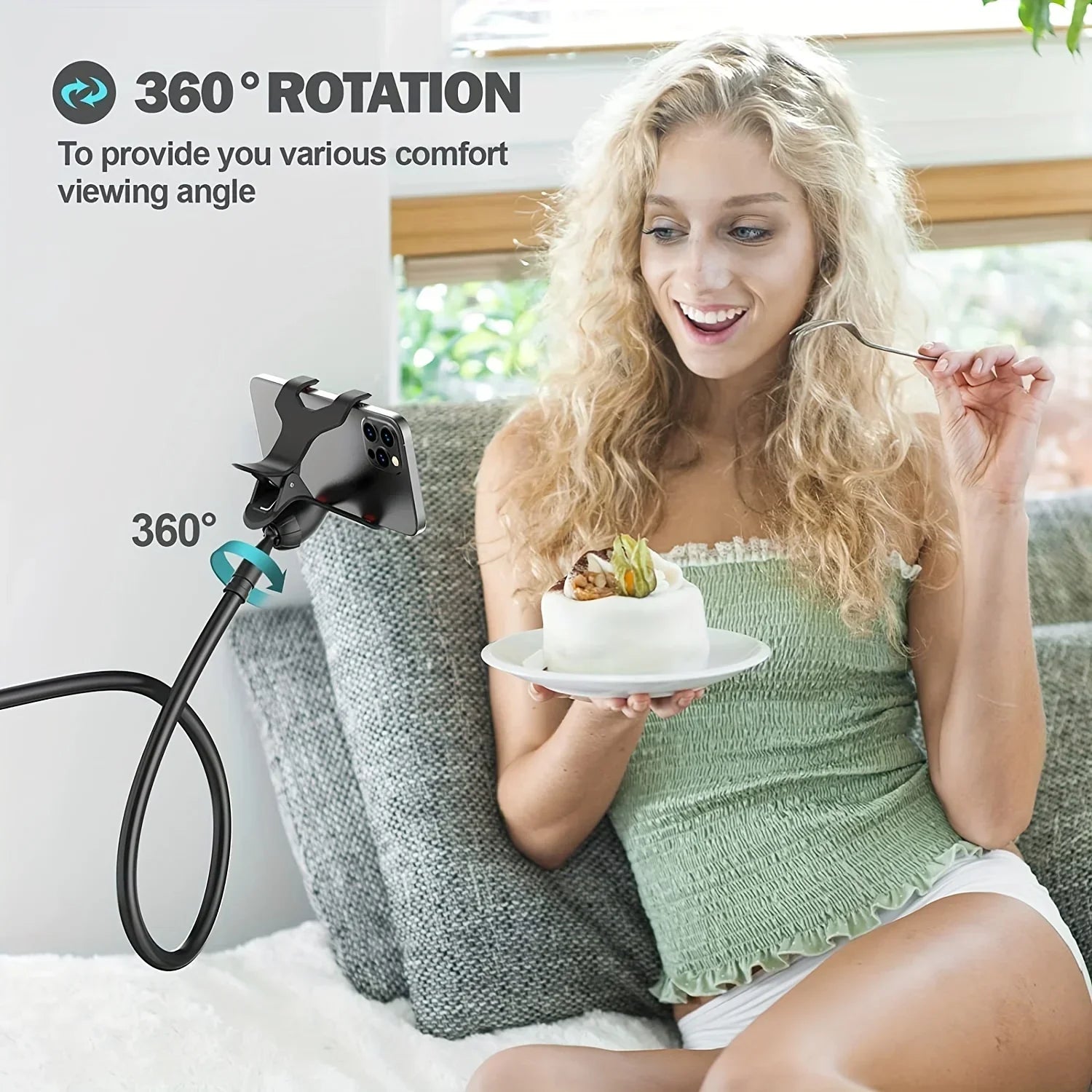 138cm Cell Phone Clip on Stand Holder with Grip Flexible Long Arm Gooseneck Lazy Bracket Mount Clamp for Smartphones ﻿