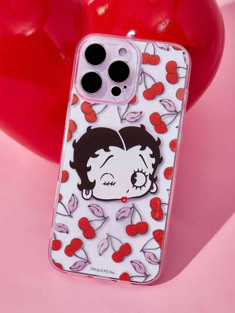 Transparent Pink Cartoon-Style Phone Case with Chill Graphic Design for iPhone