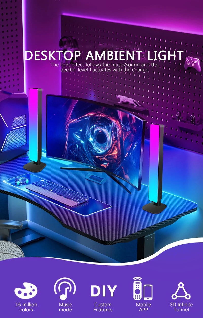 Smart Tuya RGB Gaming Atmosphere Light WIFI TV Game Computer Desktop Decor Desk Lamp  App Remote Control Car Music Rhythm Light