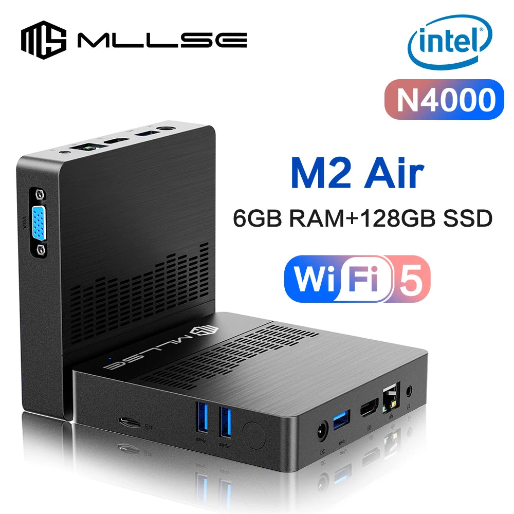 MLLSE Mini PC M2 Air, Intel Gemini Lake N4000 Intel J3710, Windows 11 6GB RAM 128GB ROM, Dual-Band WiFi Bluetooth USB, Mini Computer - WinSupport Tech