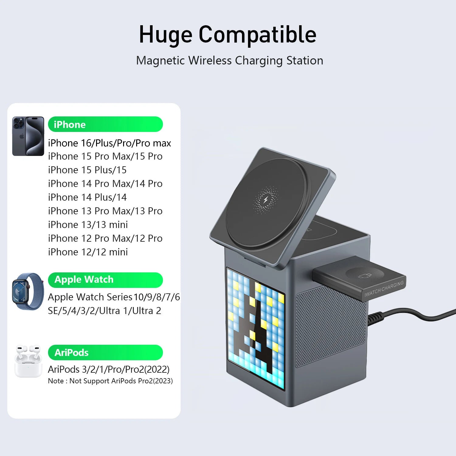 Qi2 3 in 1 Wireless Charger With Bluetooth Speaker For iPhone 17 16 15 14 13 12 Fast Charging Station For Apple Watch 10 9 8 7 6