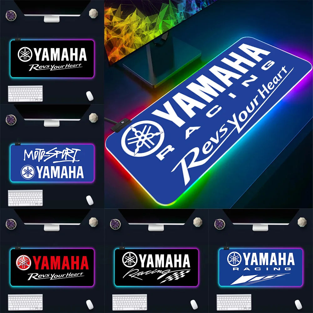 Hot motorcycle racing logo RGB Pc Gamer Keyboard Mouse Pad Mousepad LED Glowing Mouse Mats Rubber Gaming Computer Mausepad