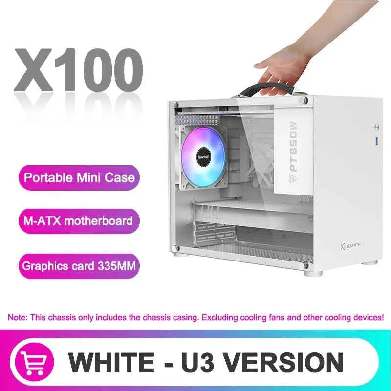 PowerTrain X-GAMERX X100 M-ATX Portable Computer Case ITX  MATX  Power Supply Support U3 Type-C Desktop MINI Small Chassis