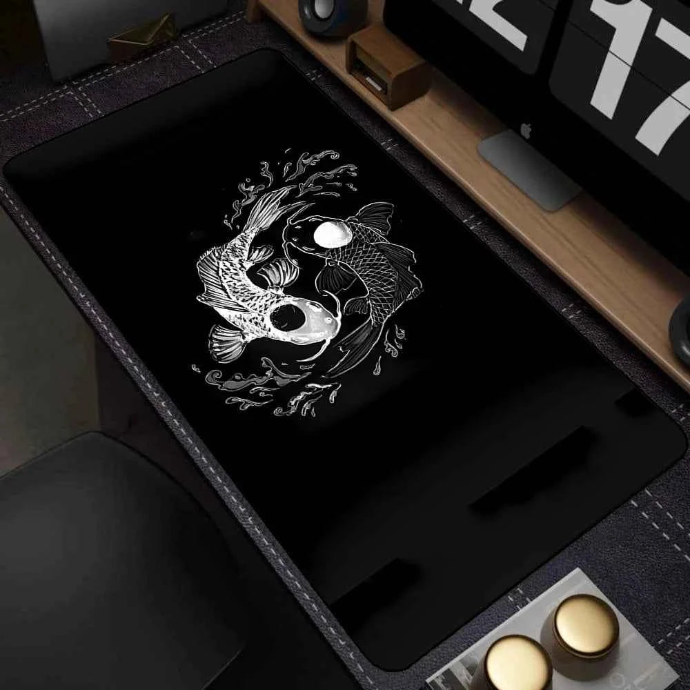 Large Mouse Pad Yin-yang Fish HD Black & White Sakura Computer Office Table Pc Gaming Non-slip Japanese Kawaii Desk Accessories