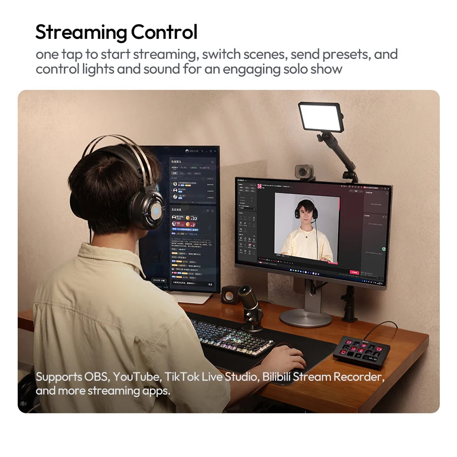 Ulanzi D200H Deck Dock AI-Powered Office Streaming Controller for Computer Fill Light for Intelligent Live broadcast Room
