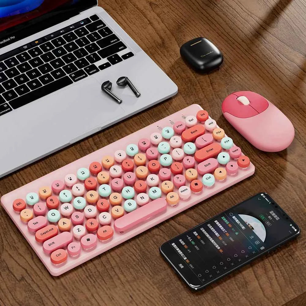 Wireless Mini Pink Keyboard Mouse Combo, 2.4G Portable Silent for PC Laptop Tablet iOS Android Windows, Hot Sale