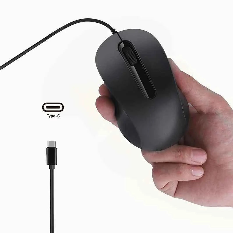 Type-c Wired Mouse Silent Portable Tablet Notebook Office Optical Mouse Ergonomic Design For PC Android IOS