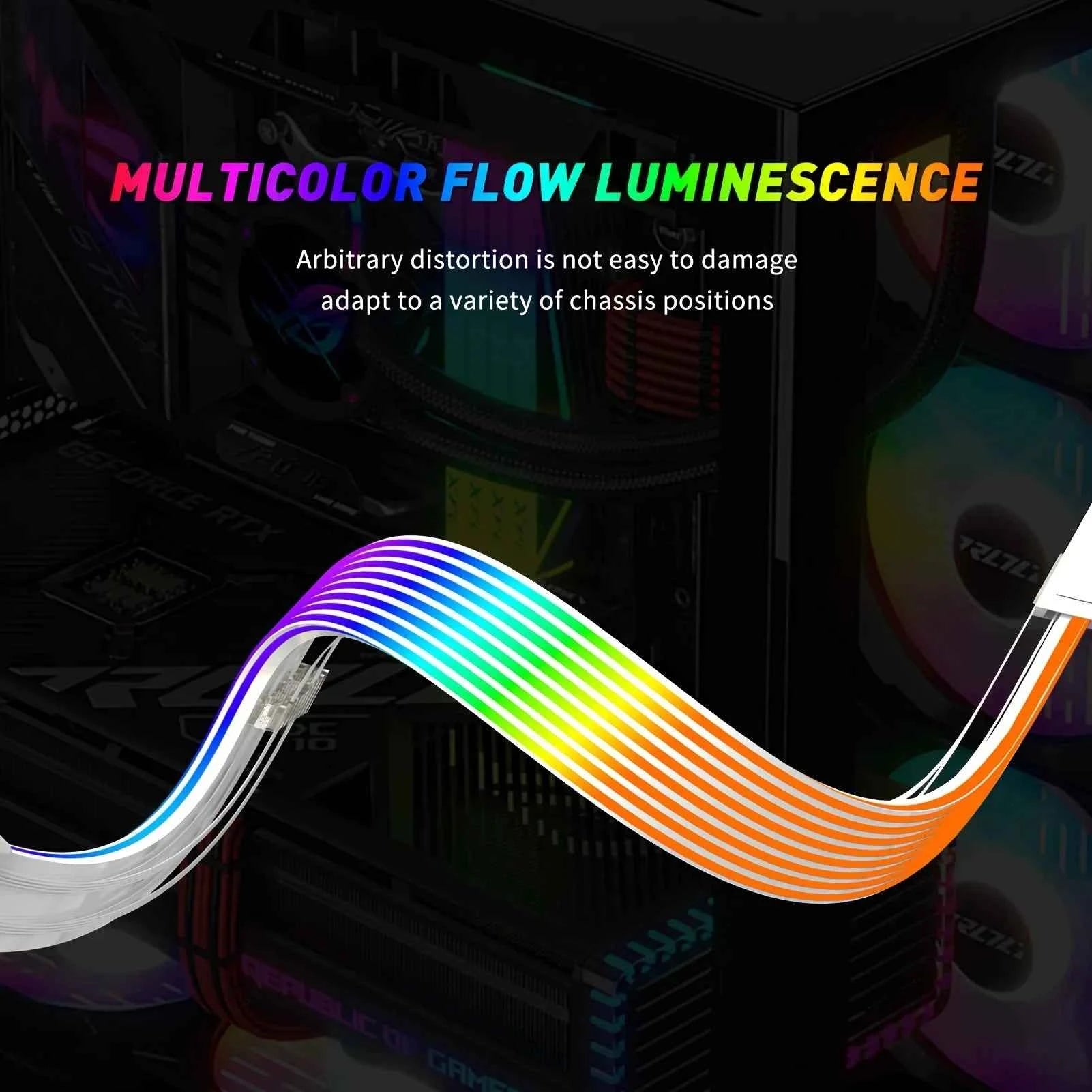 GQZJHOME 24PIN RGB ARGB Extension Cable Kit – 5V 3-Pin Motherboard Sync with 108 LED Beads