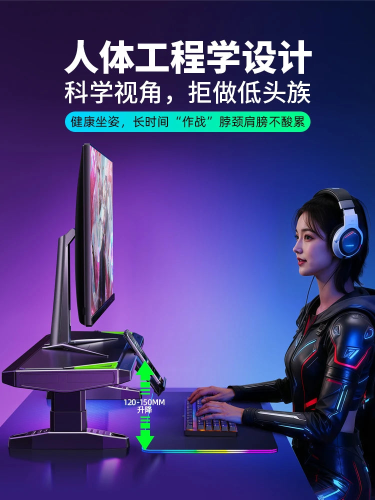 ‌Knob-Adjusted Monitor Riser, Ergonomic Dual USB Stand, Elevated Desktop Platform, Keyboard Storage Organizer Solution
