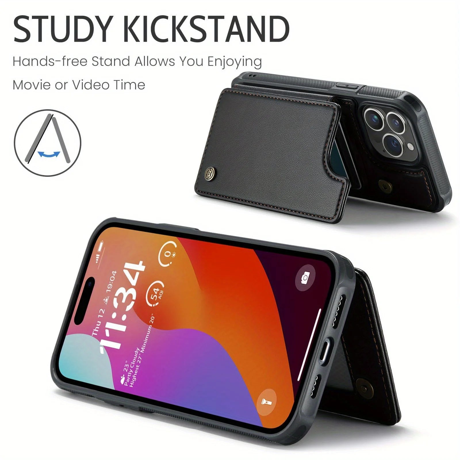 for iPhone 15 Plus 14 13 Pro Max 11 Case with Card Holder,RFID Blocking,Durable Leather Kickstand Magnetic Clasp Shockproof Case