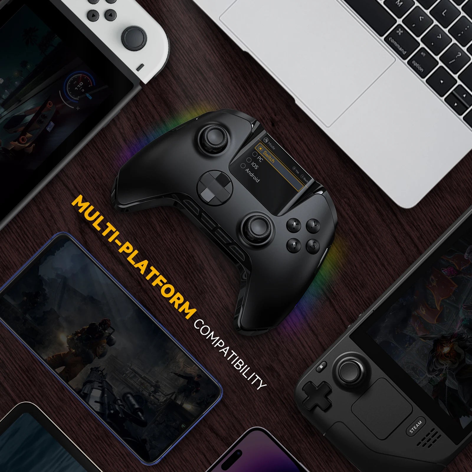 Mamba One V2 Screen Interactive Wireless Gaming Controller for iOS/Android/Switch/PC  Hall Effect,1800mAh with Charging Dock