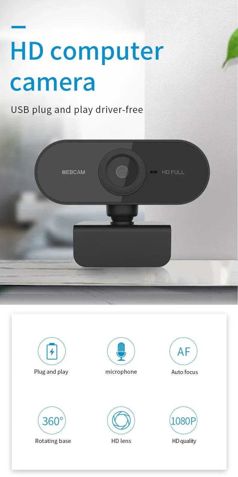 1080P HD Mini Webcam with Mic USB for Laptop Desktop Ideal for Video Calls And Conferences