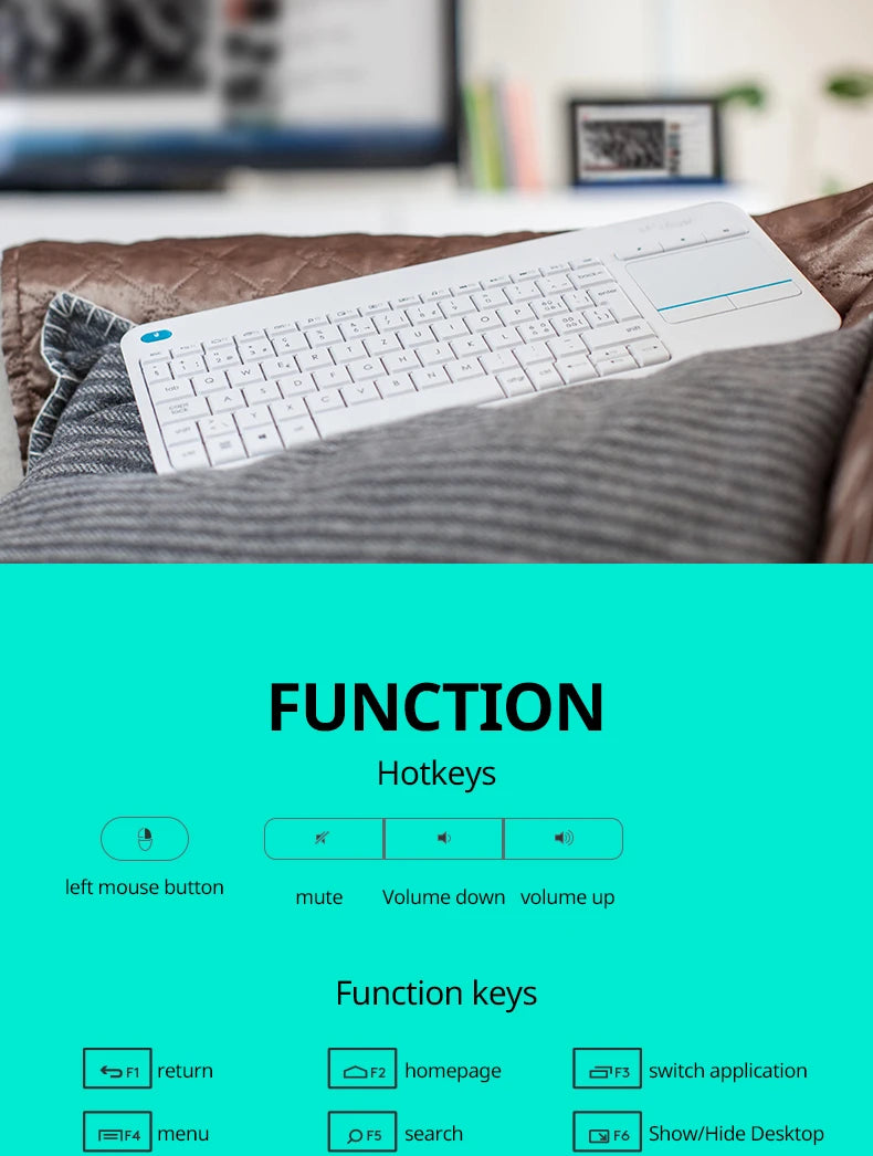Logitech K400 Plus Wireless Keyboard Touchpad TV Compatible Long Battery Life for Windows Android TV