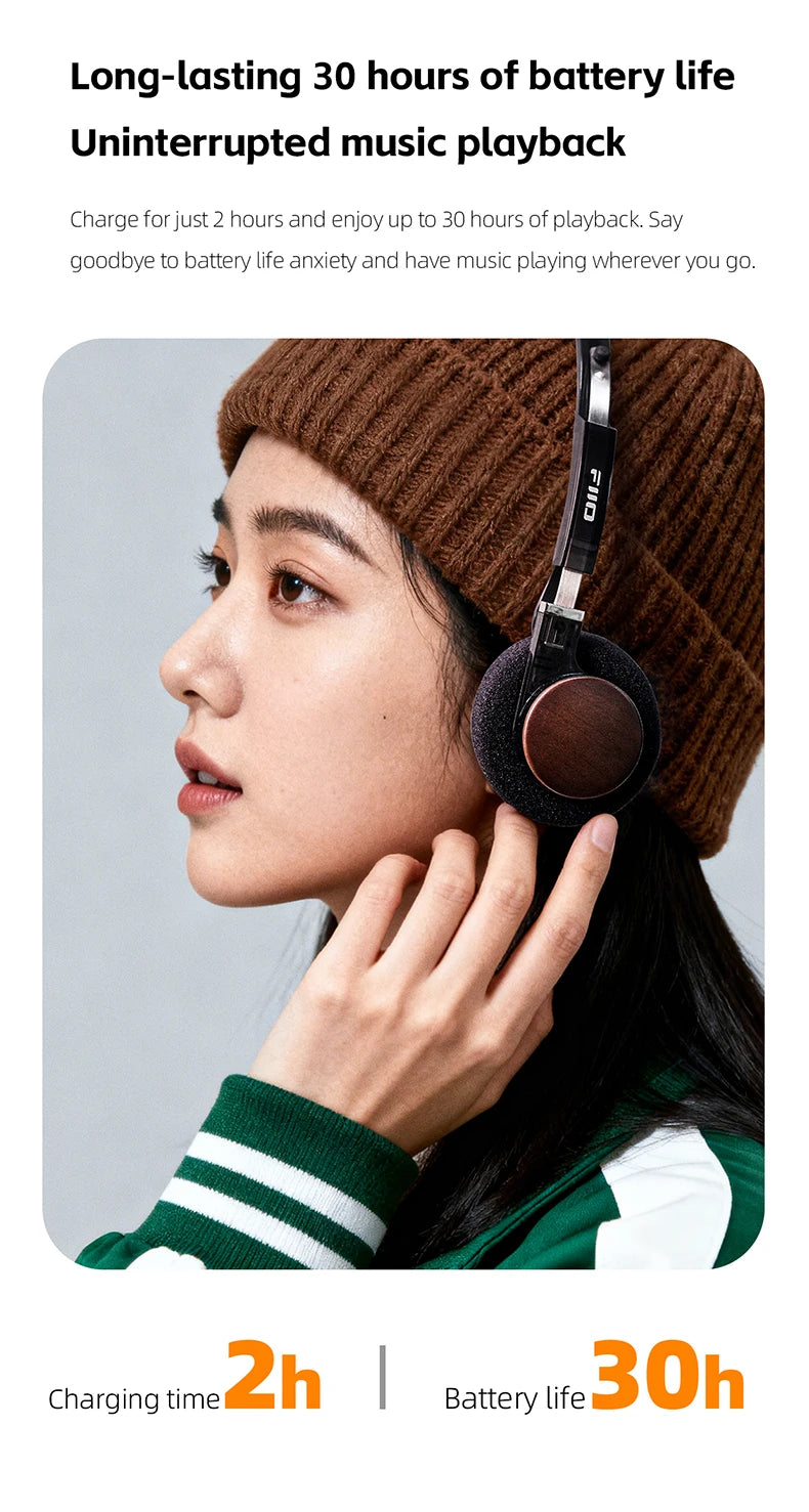 FIIO EH11 On-Ear Bluetooth Headphones, Powerful Bass & LDAC Hi-Res Audio, Lightweight Retro Design, 30H Battery, Dual Device & A