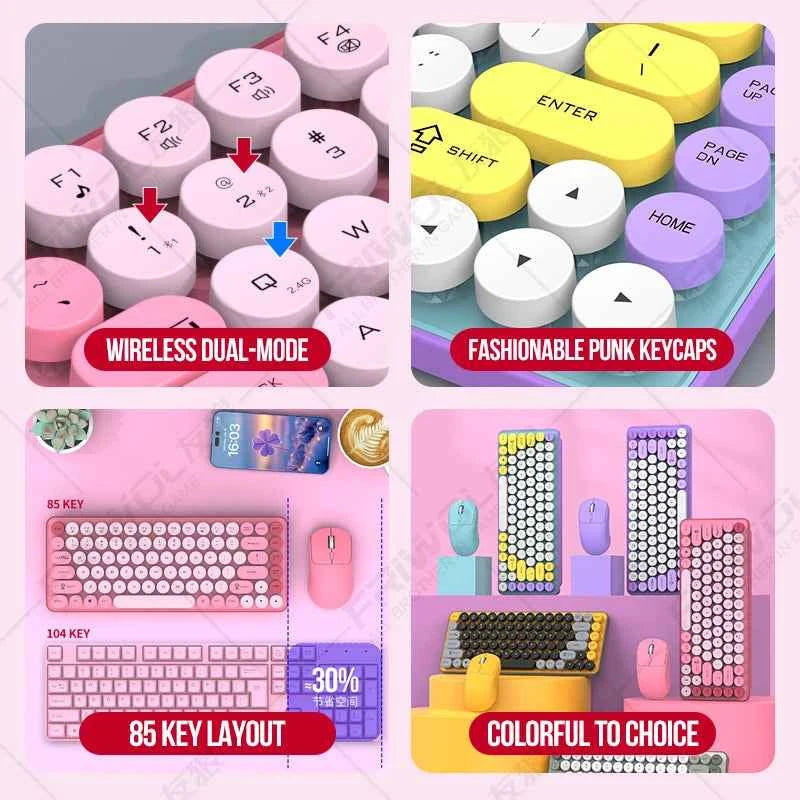 Friwol BT185 Bluetooth Wireless Keyboard Mouse Set Punk Keycap Laptop Desktop Office Mute Keyboard Mechanical Feel