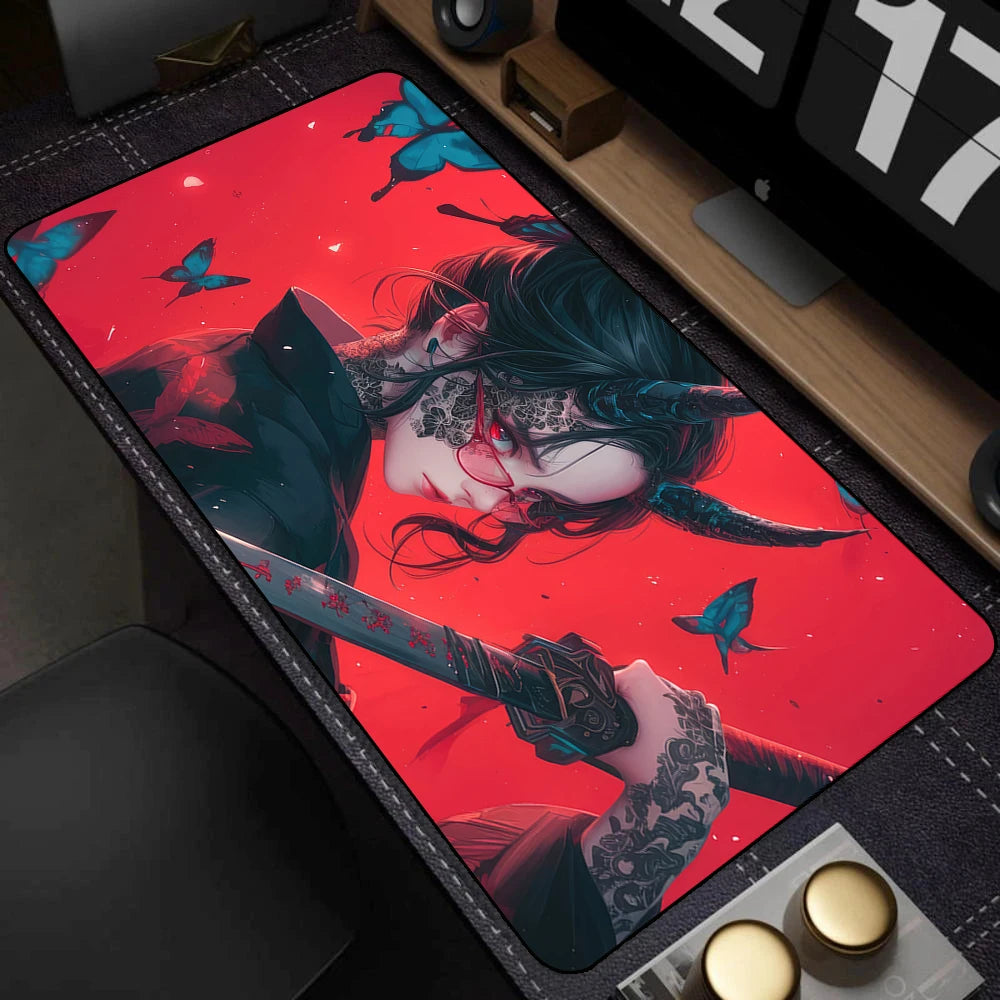 Japanese Style Anime Red Girl Pc Game Mousepad Large Mouse Pad XXL Gamer Mouse Mat Office Table Carpet Gaming Mats 500x1000mm