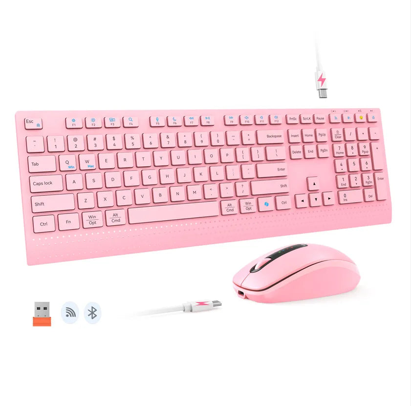 2.4G/Bluetooth Dual-Mode Wireless Keyboard And Mouse Combo,Full-Size Rechargeable Keyboard Mouse Set For Windows PC Office Work