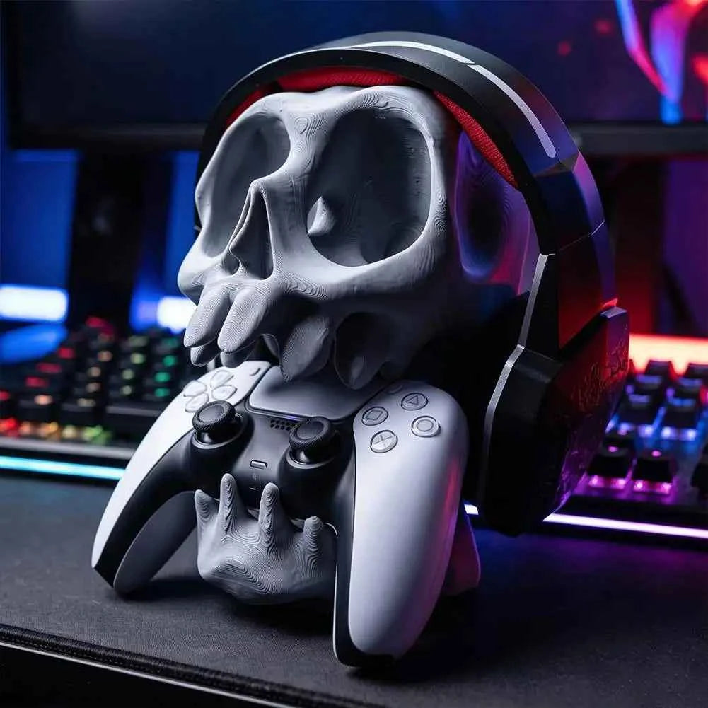 3D Printed Gaming Headset Stand Skull-Shaped Gaming Desk Organizer Desktop Storage Stand, PS5/PS4 Compatible Gamepad Stand